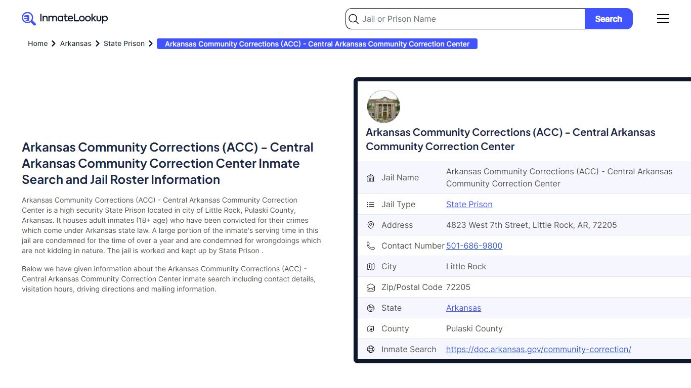 Arkansas Community Corrections (ACC) - Inmate Lookup